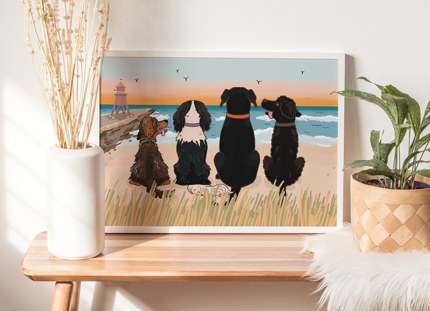 Personalised Dogs on the Beach Print (unframed)