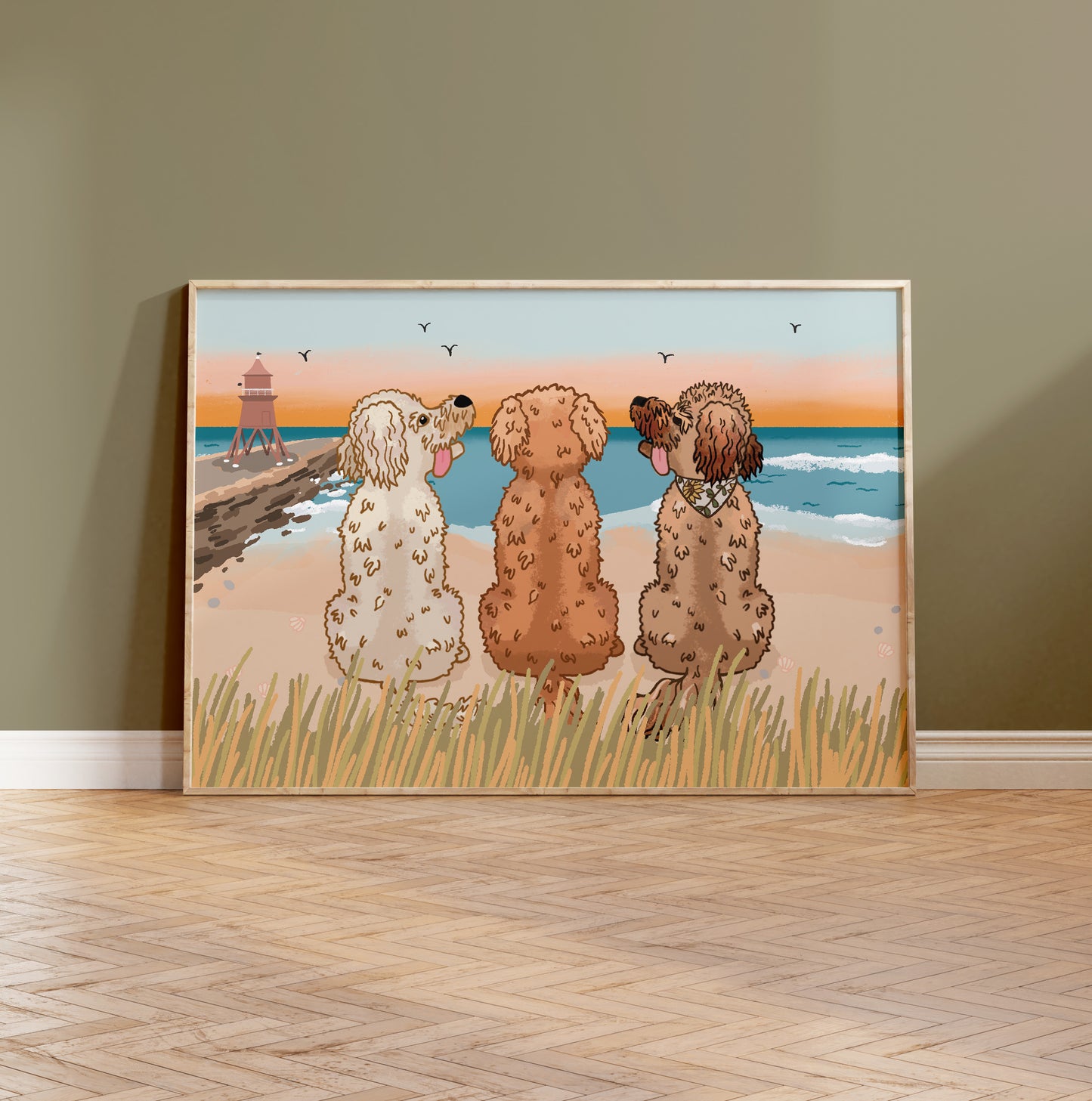 Personalised Dogs on the Beach Print (unframed)