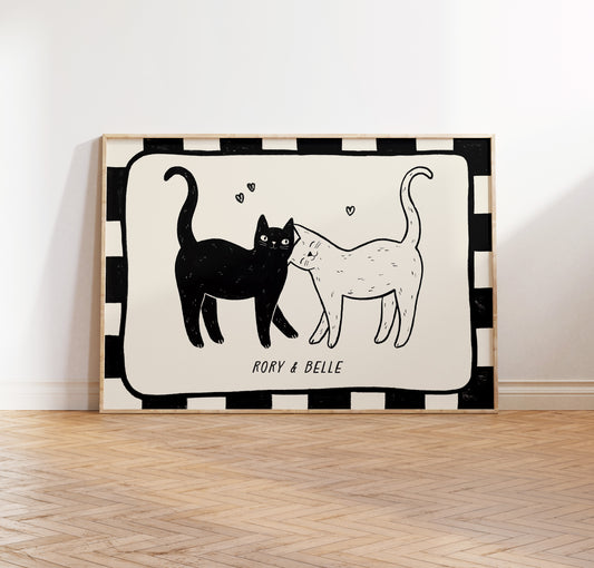 Checkerboard Custom Cat Name Print