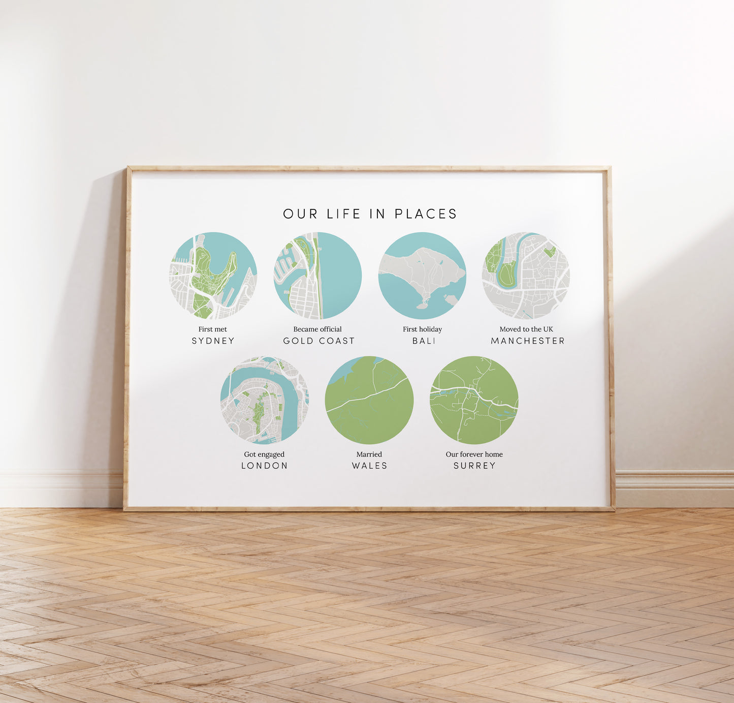 Personalised Special Places Map Print 5 - 8 locations (unframed)