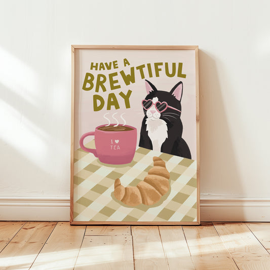 Have a Brewtiful Day Cat Print
