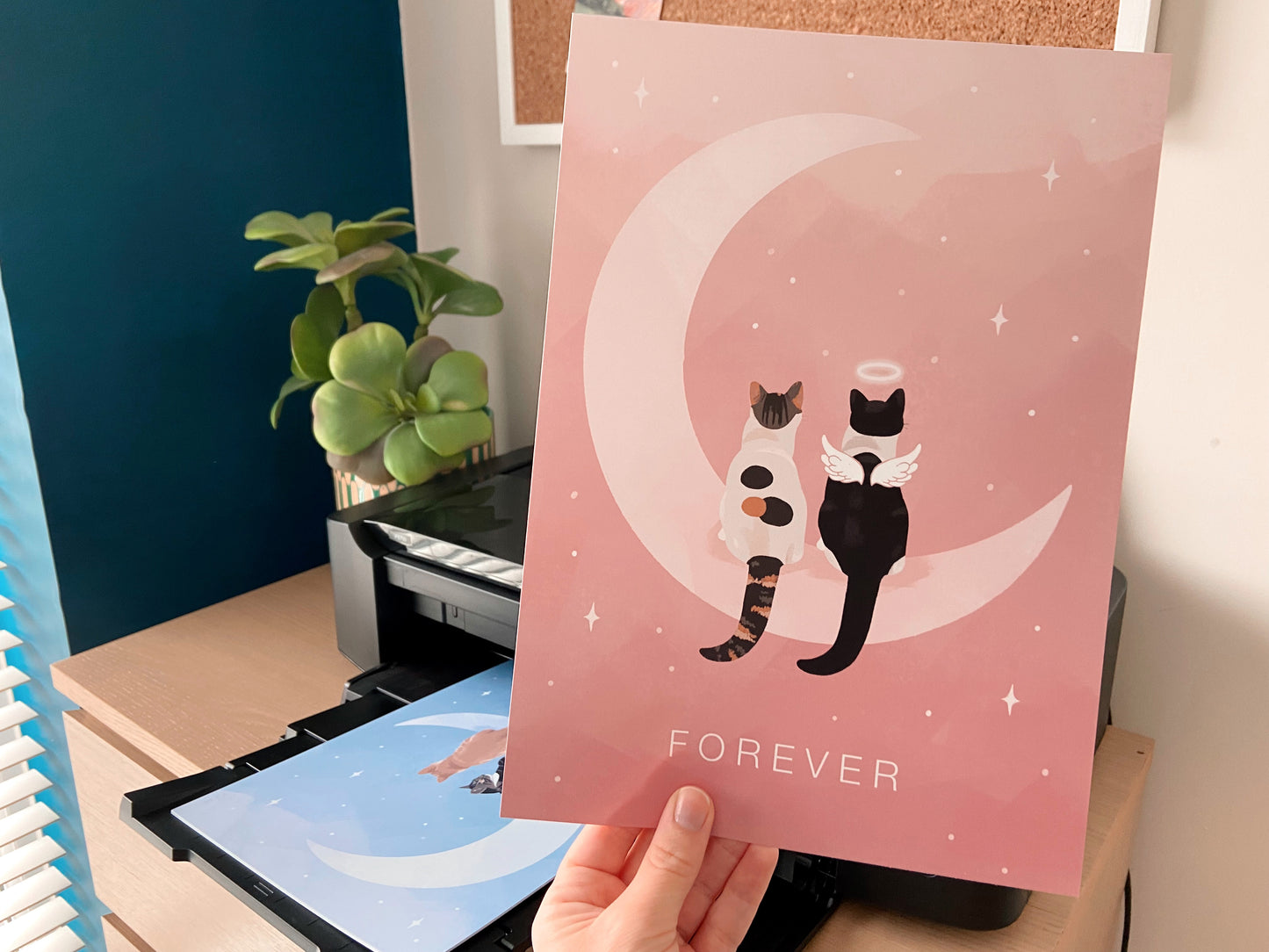 Personalised Cats Sitting on the Moon Print (unframed)