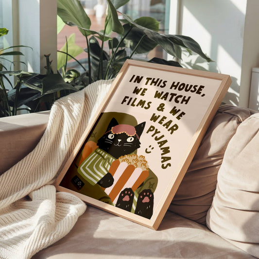 Films and Pyjamas Cat Print (unframed)