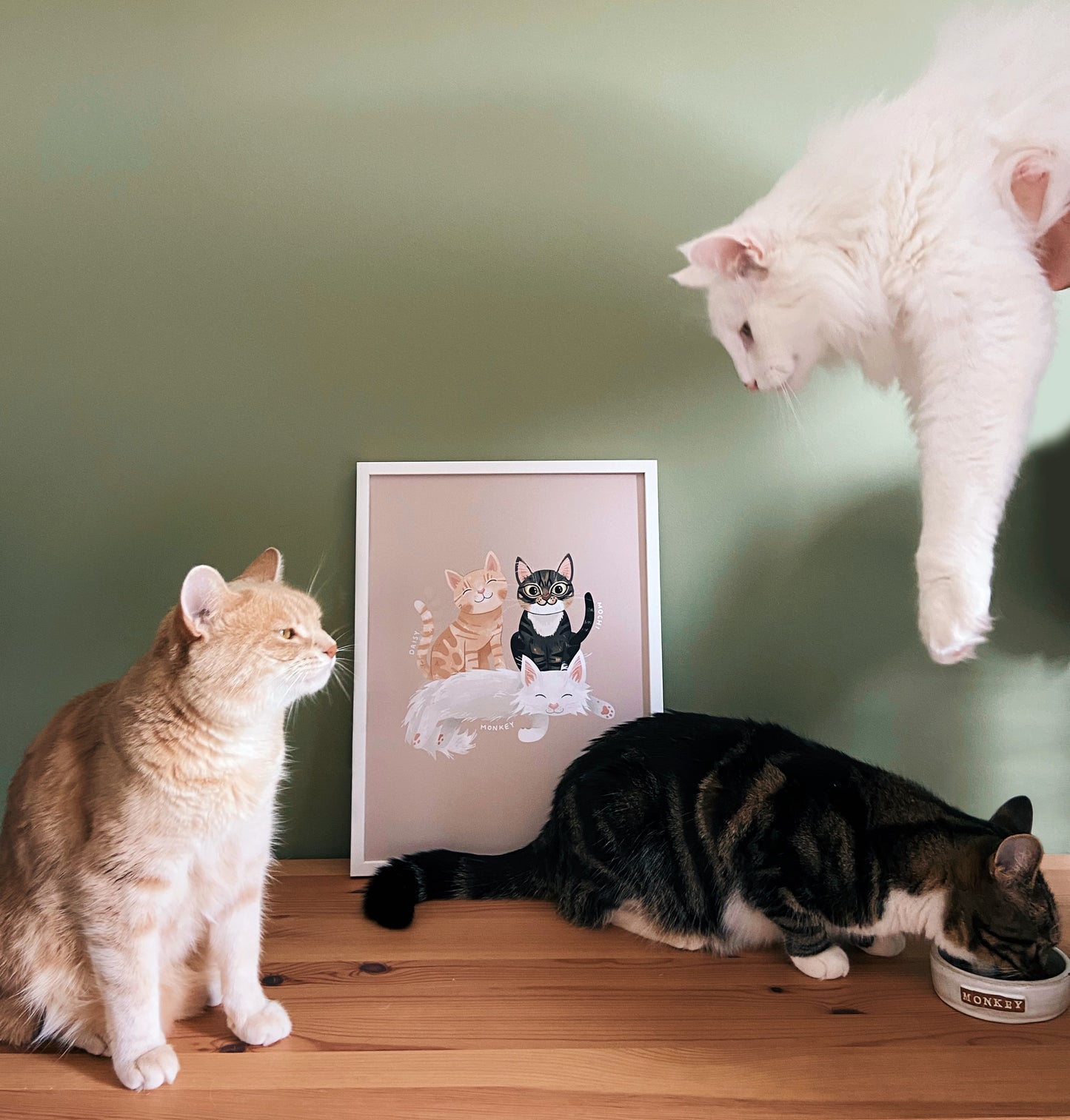 Customised Pet Portrait Print, Hand-illustrated from Photos (unframed)