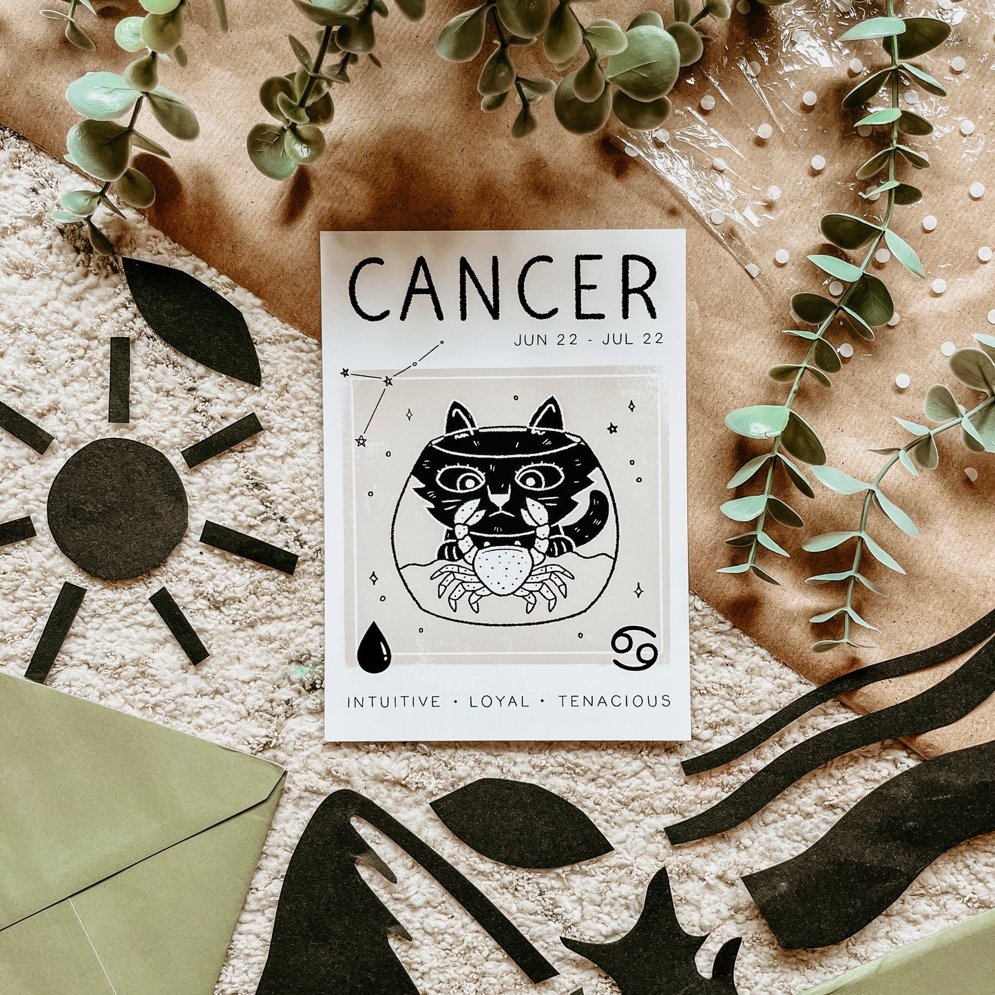 Cancer Cat Zodiac Star Sign Print (unframed)