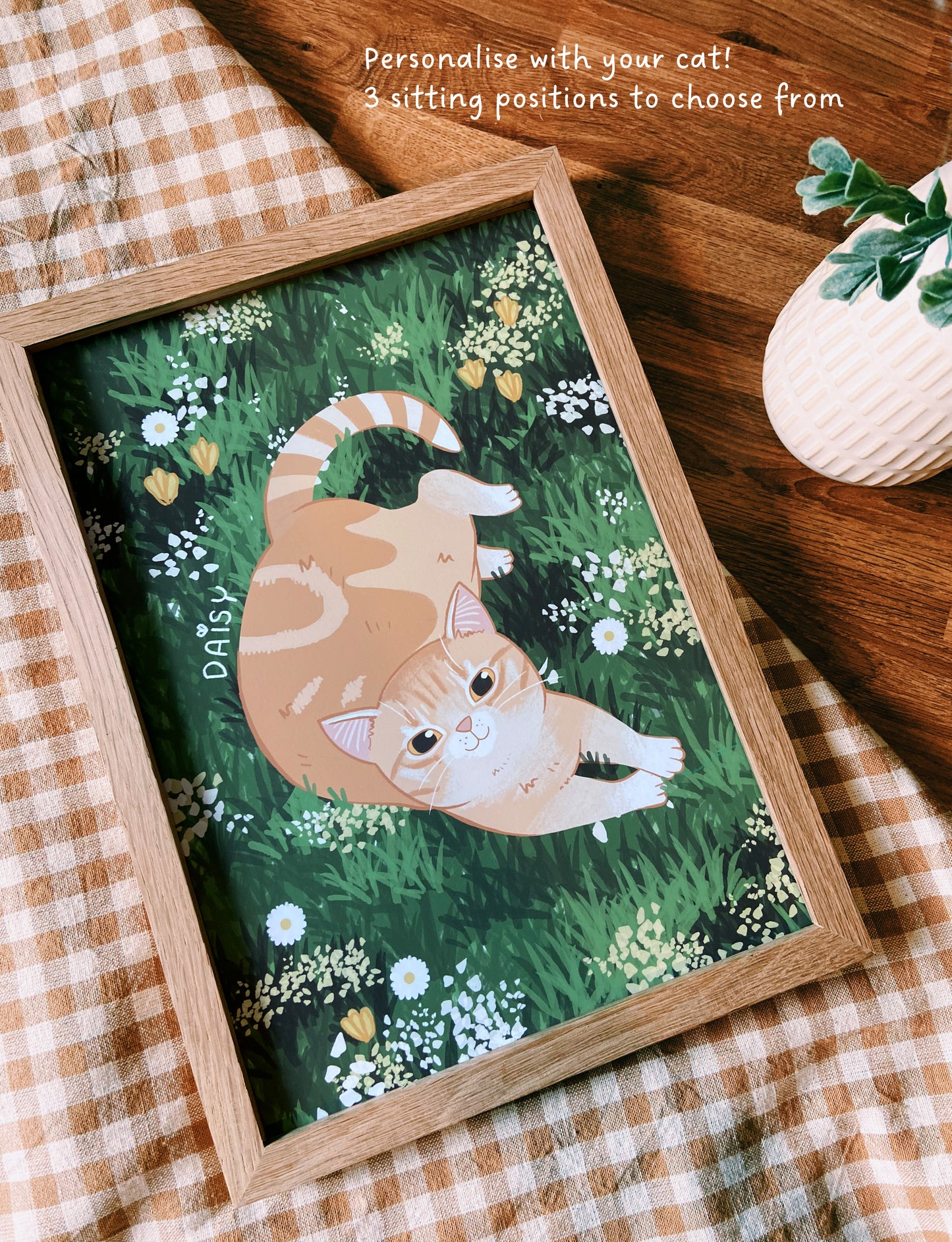Personalised Cat and Wildflowers Wall Art Print (unframed)