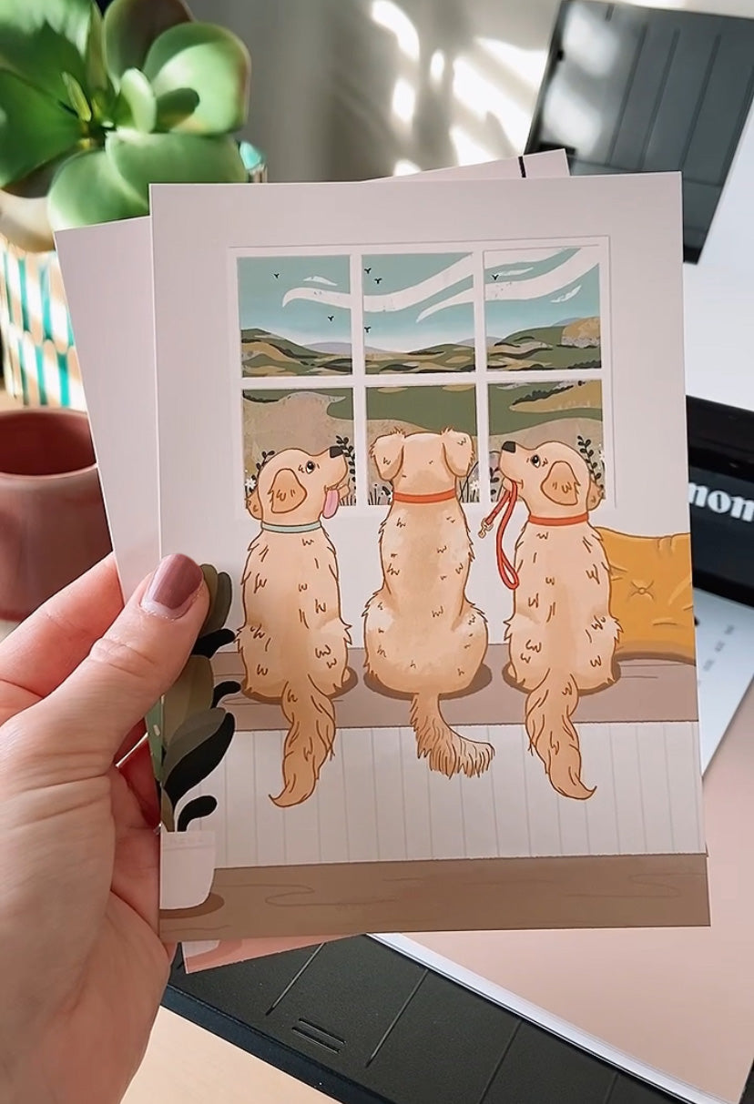 Personalised Dogs Watching the Birds Outside the Window Print (unframed)