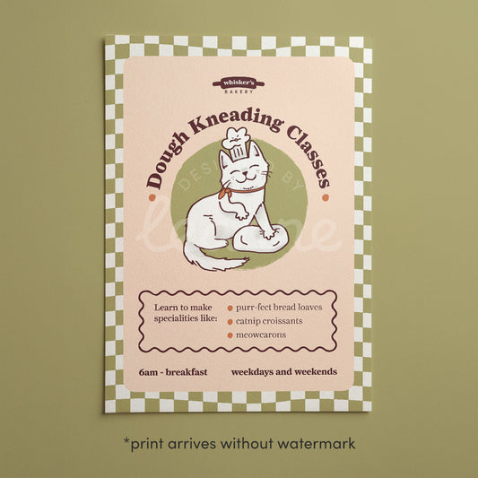 Dough Kneading Classes Cat Poster (unframed)