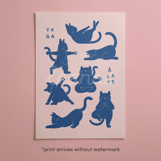 Minimalist Bohemian Cat Yoga Poses Art Print