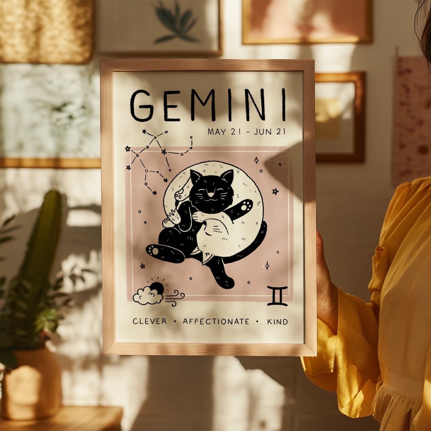 Gemini Cat Zodiac Star Sign Print (unframed)