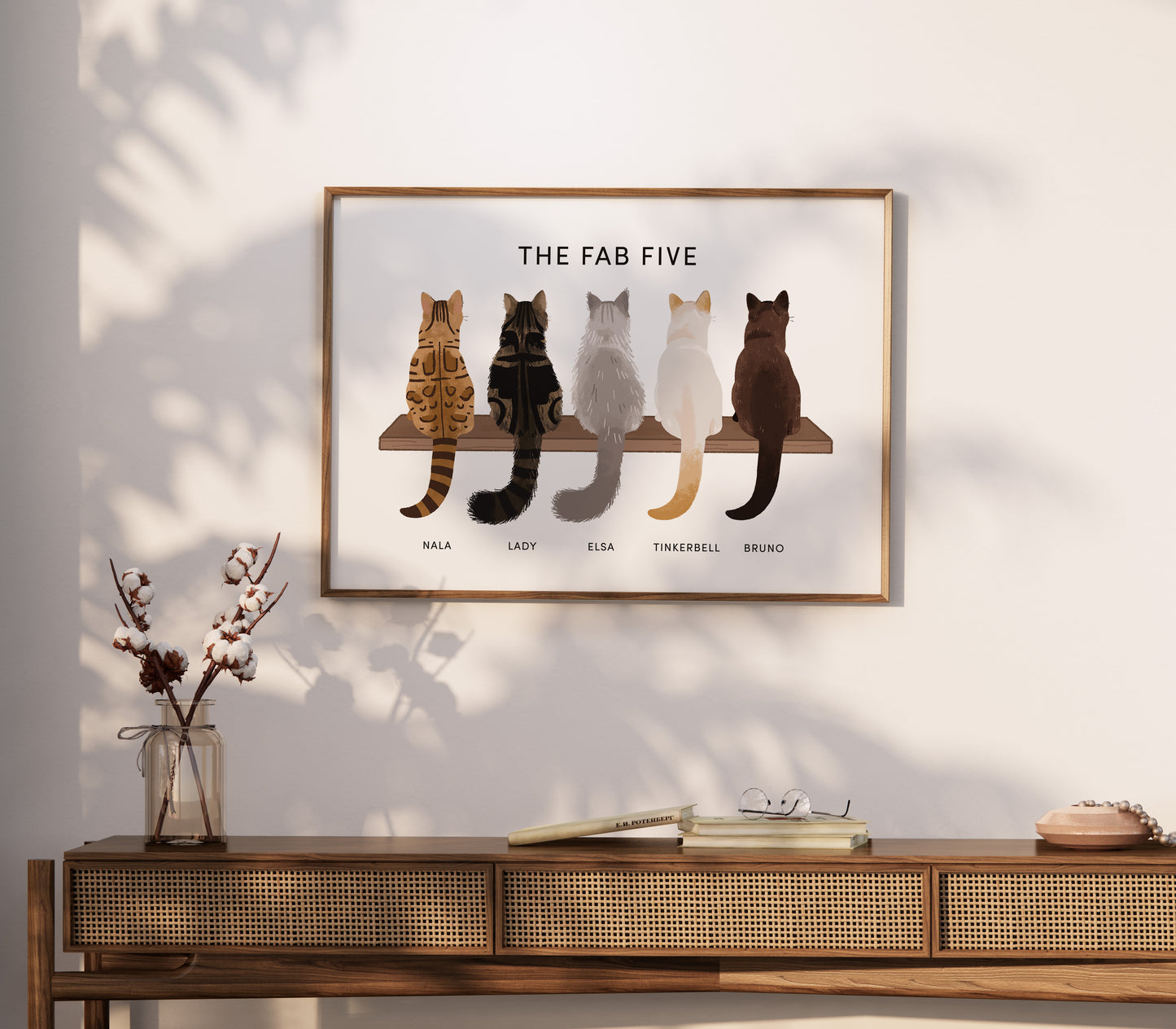 Personalised Cats on a Shelf Print (unframed)