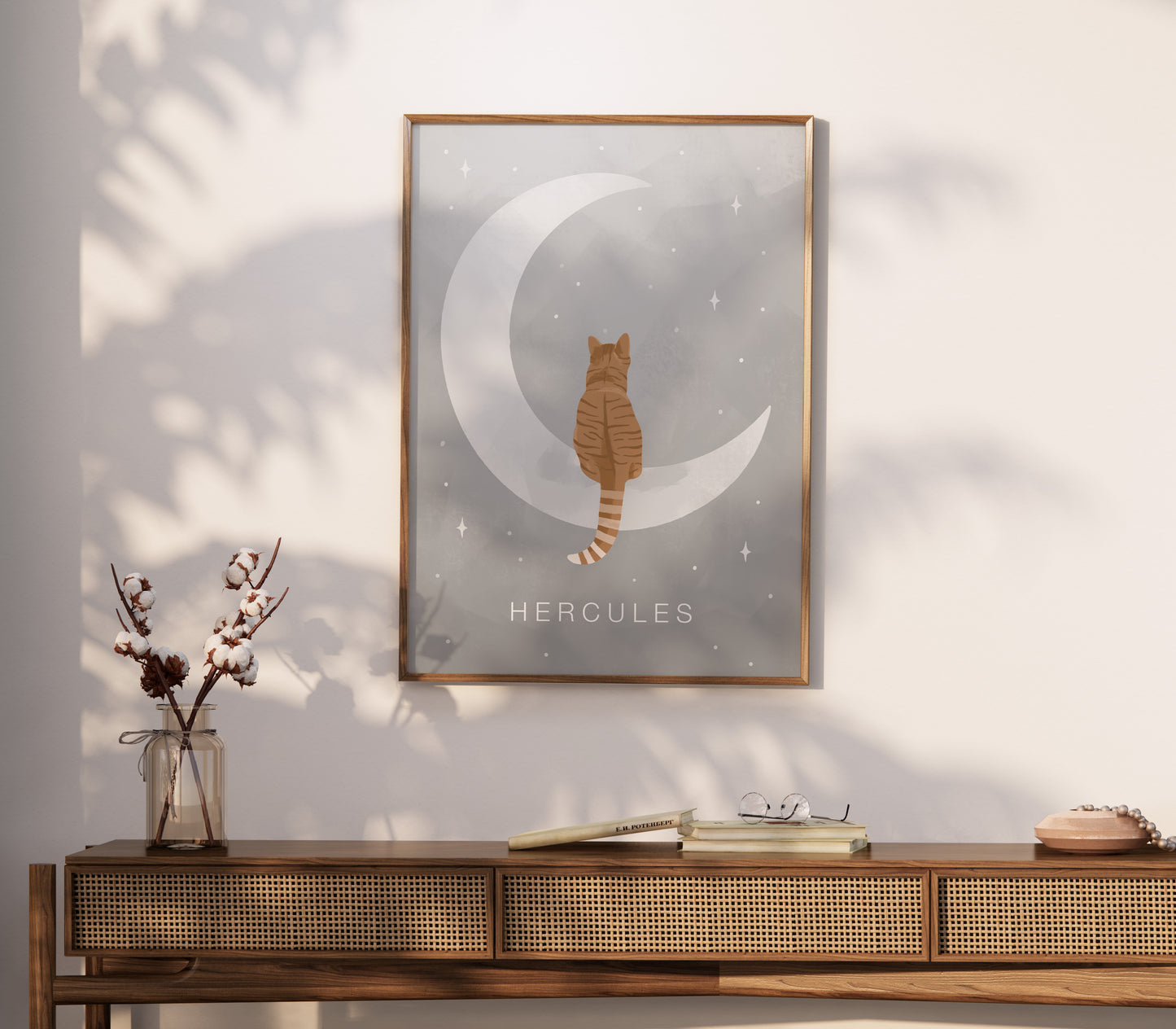 Personalised Cats Sitting on the Moon Print (unframed)