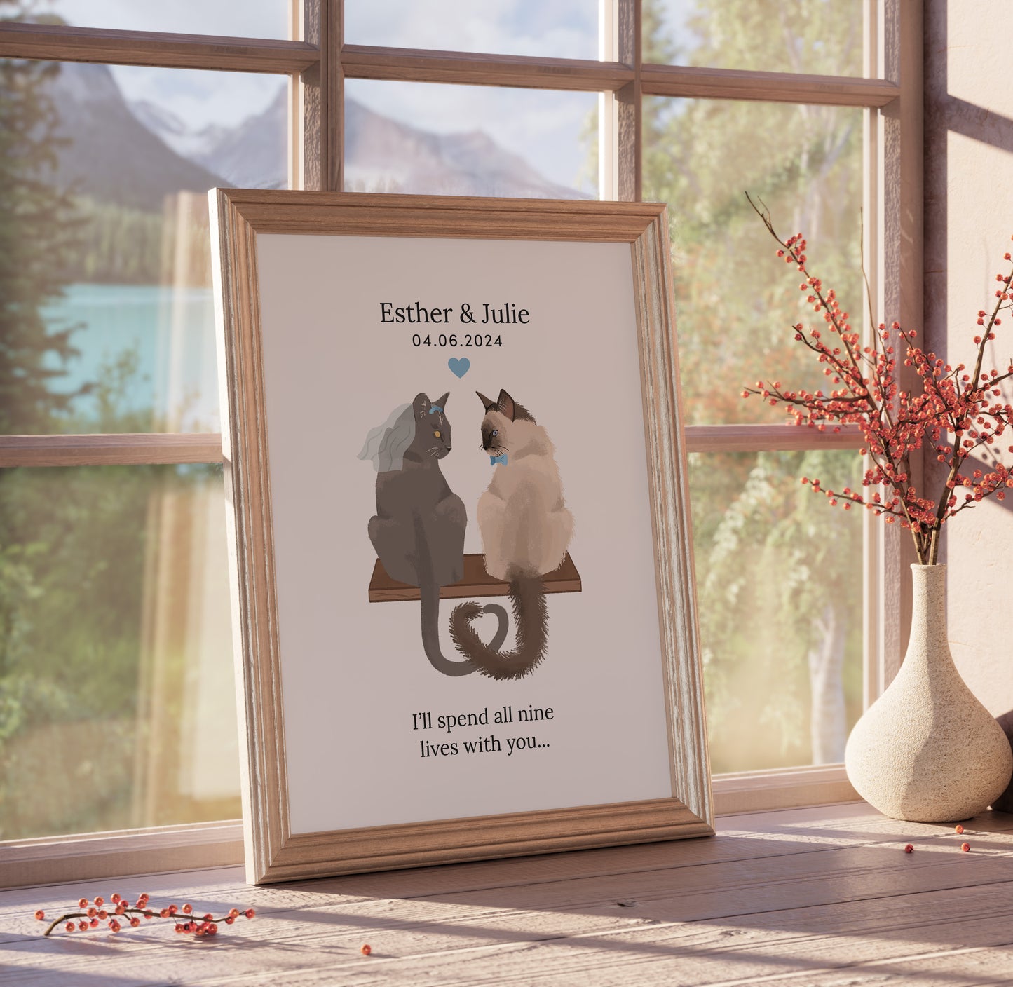 Personalised Wedding Cat Print (unframed)