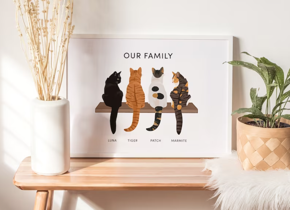 Personalised Cats on a Shelf Print (unframed)