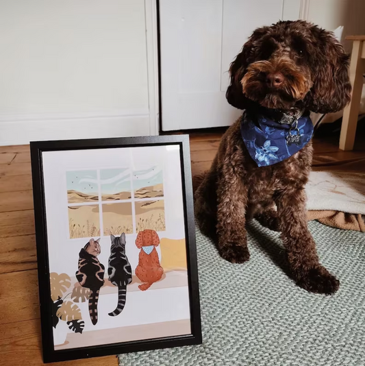 Personalised Pets Watching the Birds Outside the Window Print (unframed)