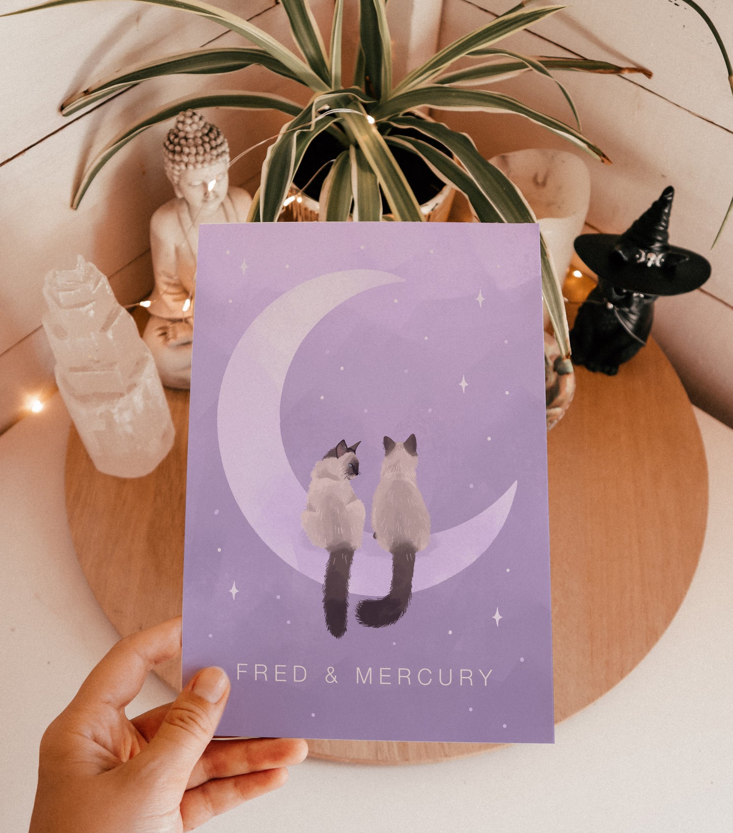 Personalised Cats Sitting on the Moon Print (unframed)