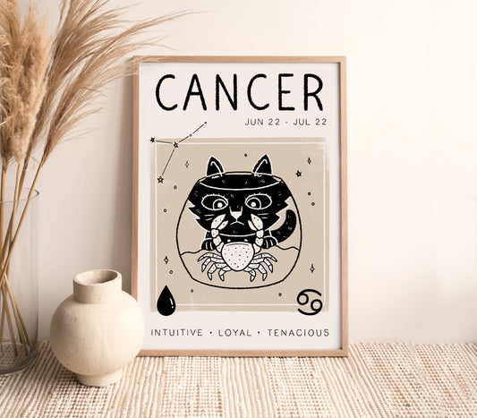 Cancer Cat Zodiac Star Sign Print (unframed)