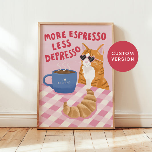Custom Coffee Cat Print (Add your cat!)