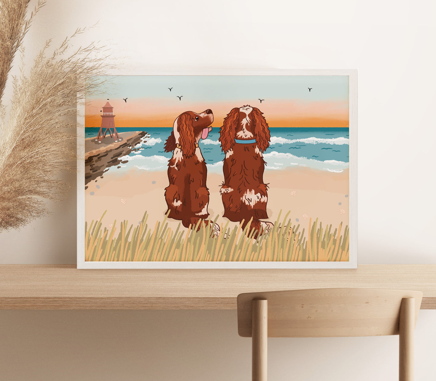 Personalised Dogs on the Beach Print (unframed)