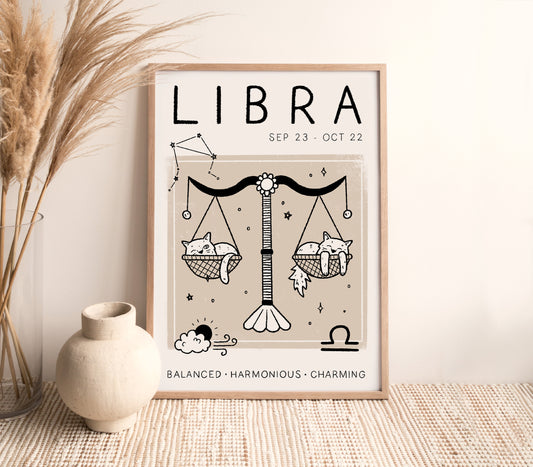 Libra Cat Zodiac Star Sign Print (unframed)