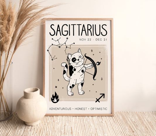 Sagittarius Cat Zodiac Star Sign Print (unframed)