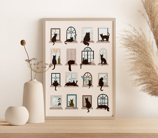 Cats at Windows Collage Print (unframed)