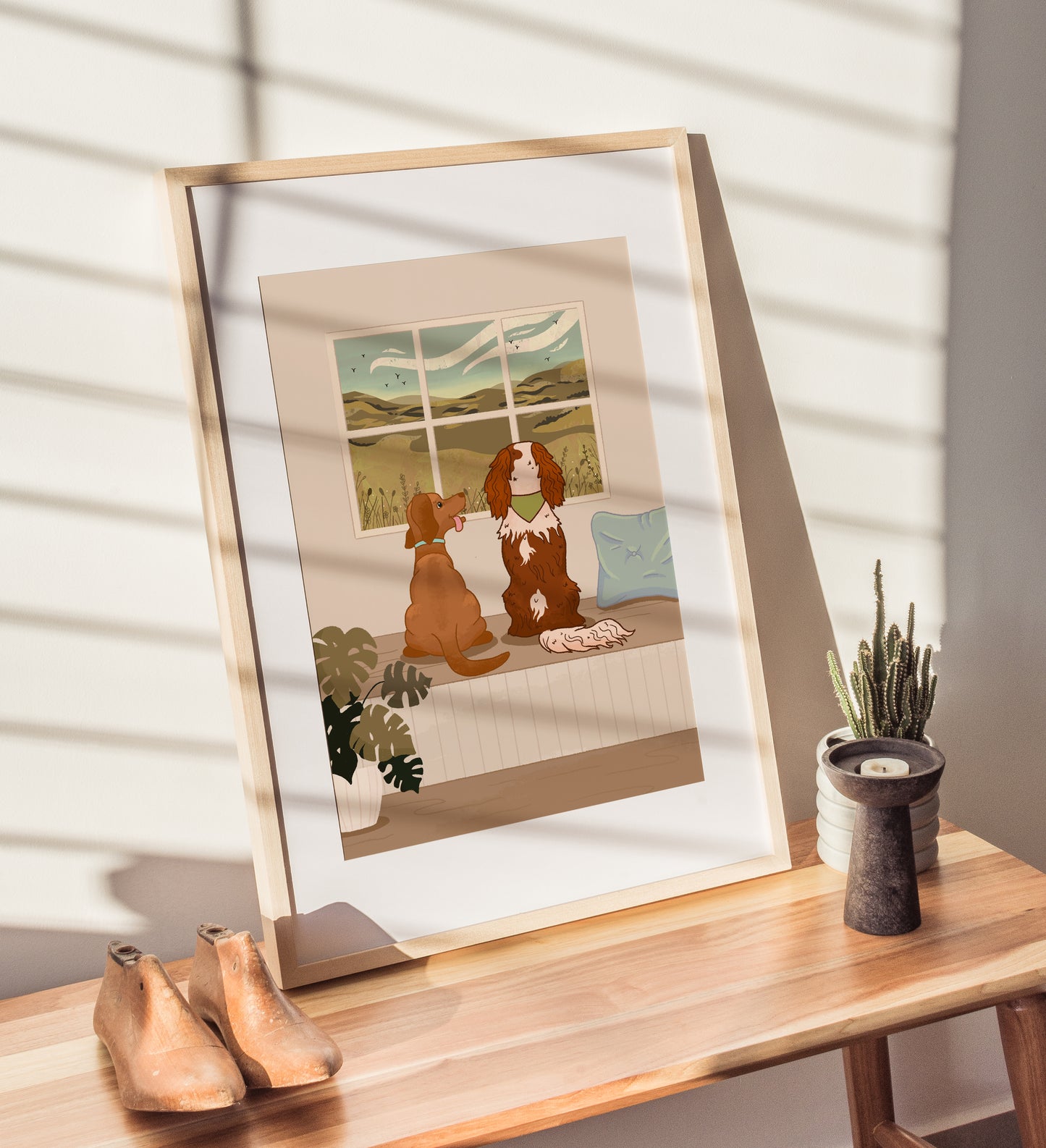 Personalised Dogs Watching the Birds Outside the Window Print (unframed)