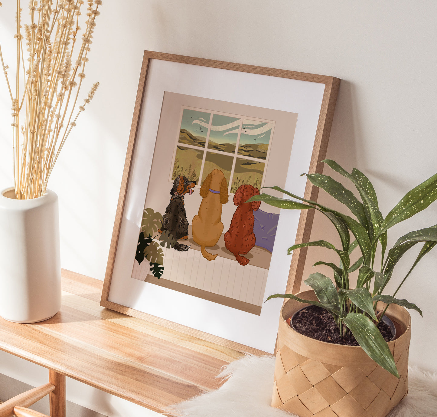 Personalised Dogs Watching the Birds Outside the Window Print (unframed)