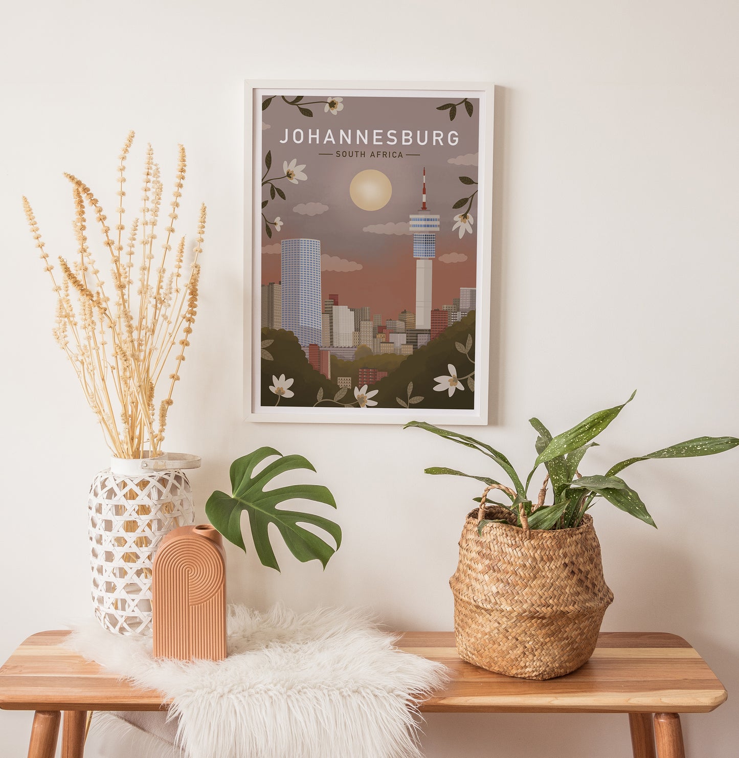 Johannesburg Sunset Illustrated Retro Travel Print (unframed)