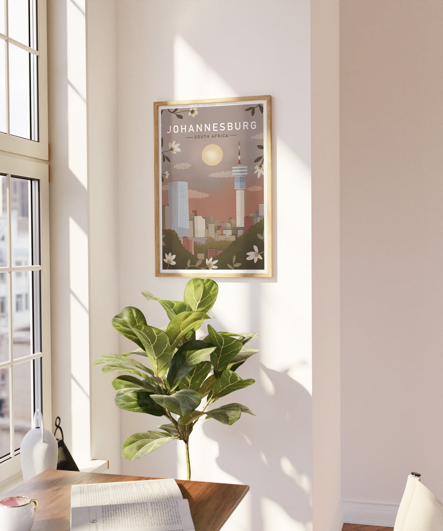 Johannesburg Sunset Illustrated Retro Travel Print (unframed)