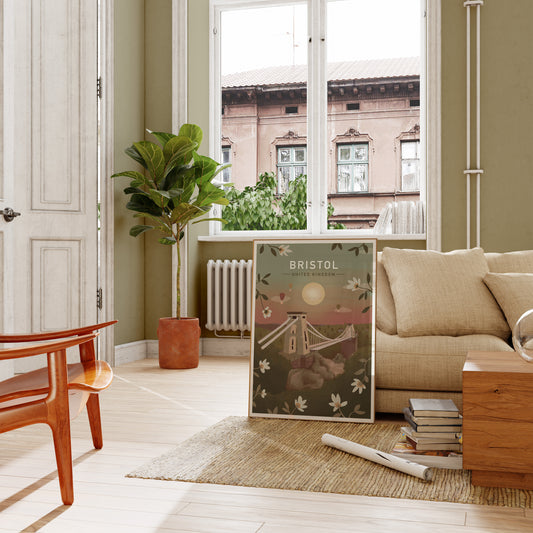 Bristol Sunset Illustrated Retro Travel Print (unframed)