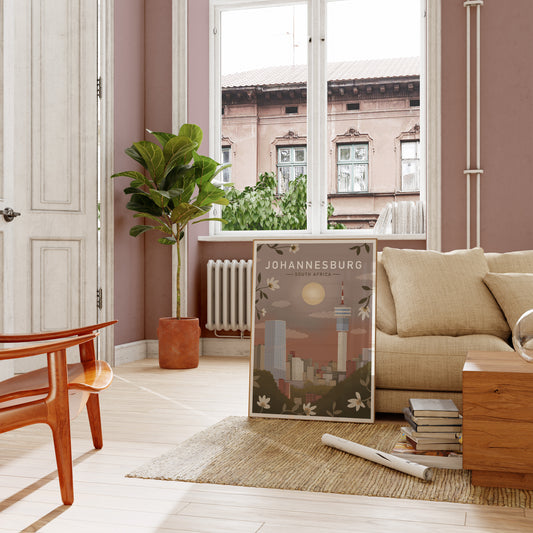 Johannesburg Sunset Illustrated Retro Travel Print (unframed)