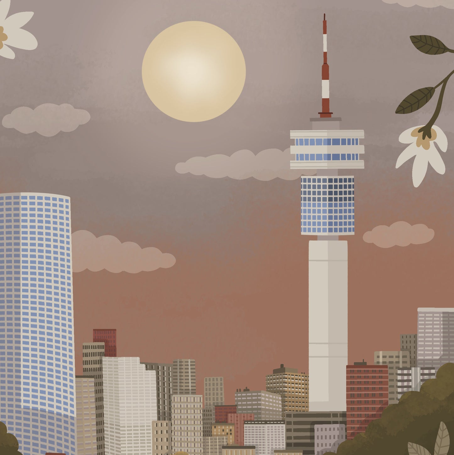 Johannesburg Sunset Illustrated Retro Travel Print (unframed)