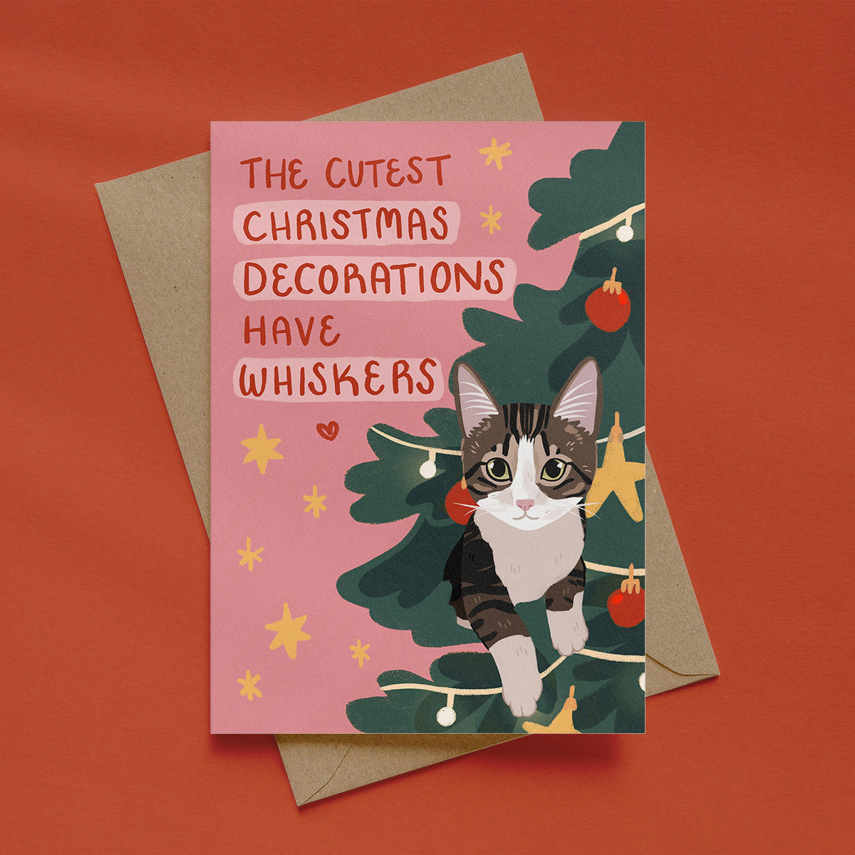 The Cutest Christmas Decoration Cat Greetings Card
