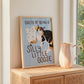 Unframed goose and cat illustration print with “Silly Little Goose” on light blue