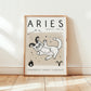 Aries cat zodiac star sign print, unframed—wood frame, cat with stars and Aries symbol
