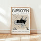 Capricorn cat zodiac star sign print, unframed artwork with “CAPRICORN” and constellation