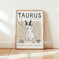 Taurus zodiac cat star sign print, unframed wall art with dates APR 21–MAY 20