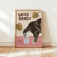 Unframed cat art print featuring “WATER BANDIT,” tabby cat drinking from a water glass