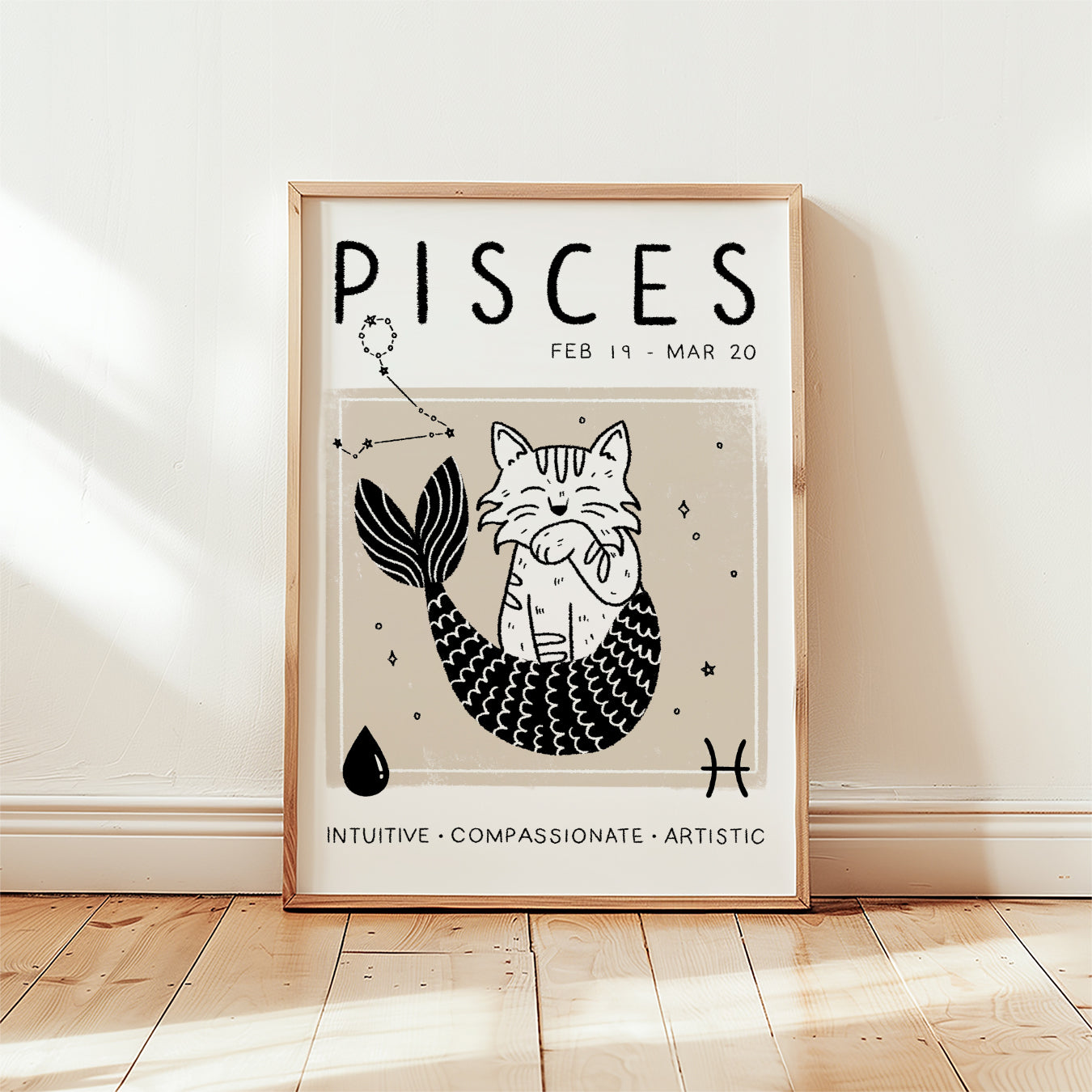 Pisces Cat Zodiac Star Sign Print (unframed)