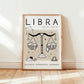 Libra cat zodiac star sign print, unframed; Libra text with hanging scale and cat icons.