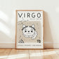 Virgo cat zodiac star sign print with constellation line art and Virgo text