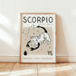 Scorpio zodiac cat print with black-and-white cat illustration and SCORPIO text