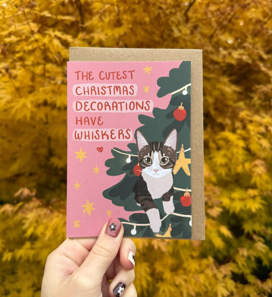 The Cutest Christmas Decoration Cat Greetings Card