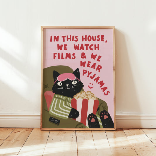 Films and Pyjamas Cat Print (unframed)