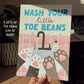 Framed wash your little toe beans print close-up with sink faucet and paw motifs