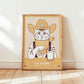 Cowboy sheriff cat poster print, unframed, butter yellow colorway