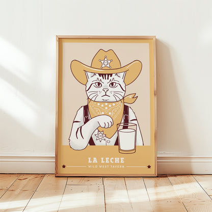 Cowboy sheriff cat poster print, unframed, butter yellow colorway