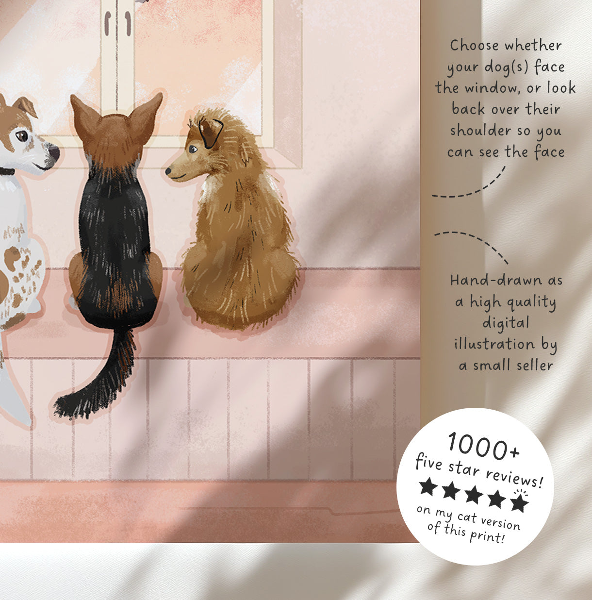 Personalised Dog Portrait of Pets Looking Out the Window Art Print (unframed)
