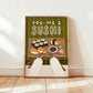 You, Me & Sushi wall print (unframed) with green background, bamboo chopsticks and sushi